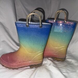 Light Up Rainbow Glitter Rain Boots Kids Size 11/12 Member’s Mark LED Festival